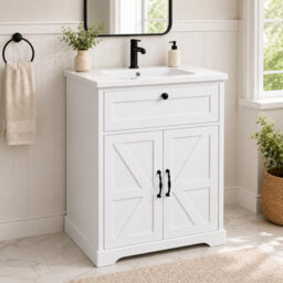 Home Treats White Freestanding Vanity Unit & Basin Set 2 Door 1 Drawer Vanity (W) 600mm (H) 830mm - thumbnail 6