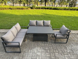 Fimous Aluminium Garden Furniture Sets,7 Seater With Rising Lifting Dining Table Cushions For Yard,poolside, Patio, Dark Grey - thumbnail 2