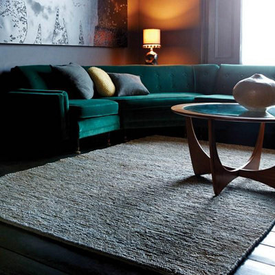 Jute Silver Plain Handmade Modern Rug For Bedroom & Living Room-66 X 200Cm (Runner) - image 1