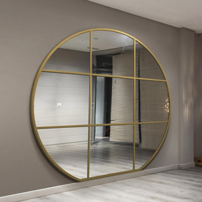 Mirroroutlet The Circulus Gold Framed Flat Bottom Circular Window Wall Mirror 189Cm X 180Cm - image 1