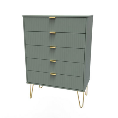 Moderna Ready Assembled Matt Green No Effect 5 Drawer Wide Chest (H)1075mm (W)765mm (D)415mm - image 1
