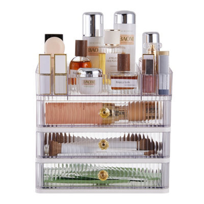 Living And Home 4-Tier Transparent Makeup Organizer With Drawers - image 1