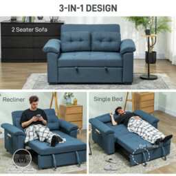 Wyld Haus Nomo Cori 2-Seater Fabric Sofa Bed Blue - Click-Clack, Side Pockets, Cushions - thumbnail 4