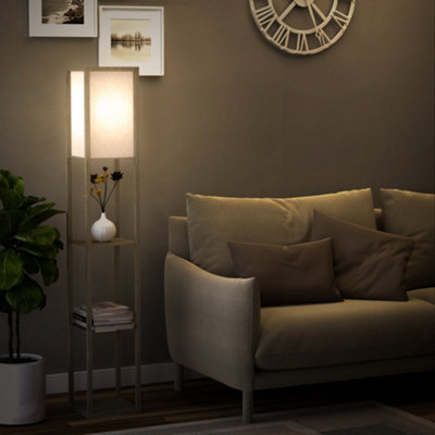 Homcom Floor Lamp Reading Lamp With 3-Tier Storage Shelf For Home Office Oak - image 1