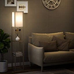 Homcom Floor Lamp Reading Lamp With 3-Tier Storage Shelf For Home Office Oak