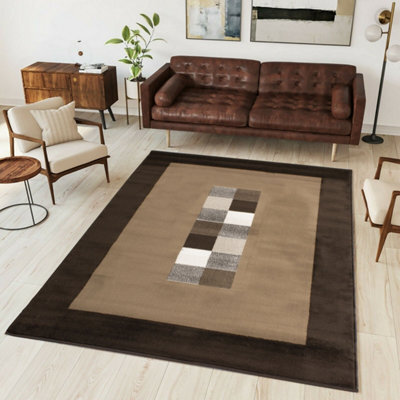 Loomed Brown Bordered Geometric Living Room Rug 280X365Cm - image 1