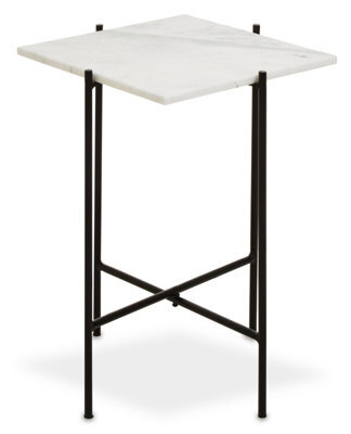 Orsina White Marble Side Table, End Table With Black Crisscross Base, Powder Coated Frame Side Table, Bedside Table - image 1