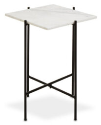 Orsina White Marble Side Table, End Table With Black Crisscross Base, Powder Coated Frame Side Table, Bedside Table - thumbnail 1