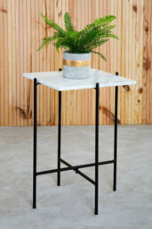 Orsina White Marble Side Table, End Table With Black Crisscross Base, Powder Coated Frame Side Table, Bedside Table - thumbnail 2