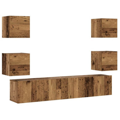 Berkfield Modern Wall Mounted Tv Cabinets 6 Pcs Old Wood Engineered Wood - image 1