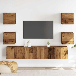 Berkfield Modern Wall Mounted Tv Cabinets 6 Pcs Old Wood Engineered Wood - thumbnail 3