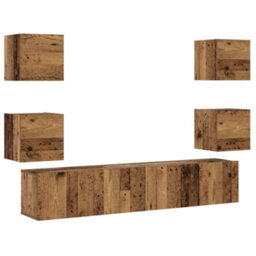 Berkfield Modern Wall Mounted Tv Cabinets 6 Pcs Old Wood Engineered Wood - thumbnail 1