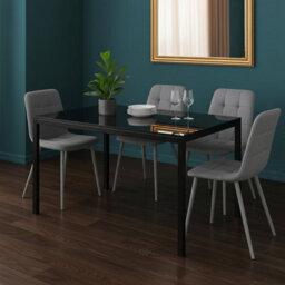 Kosy Koala Modern Black Glass Dining Table Set With 4 Grey Velvet Chairs Dining Room Furniture - thumbnail 2