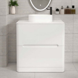 Royal Bathrooms Venice 800mm Gloss White Freestanding Bathroom Countertop Vanity Unit 2 Drawer With Peak Basin - thumbnail 1