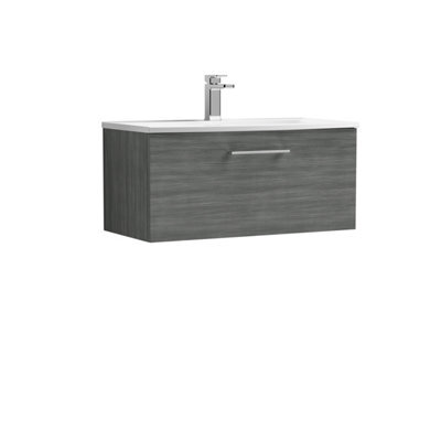 Balterley  Modern Bathroom 1 Soft Close Drawer Wall Hung Vanity & Basin, Anthracite, 800mm - image 1