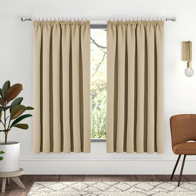 Ameha Plain Blackout Curtain Thick Thermal Insulated Pencil Pleat Cream Kitchen Curtains 46'' X 54'' Pair With 2X Tie Backs - image 1