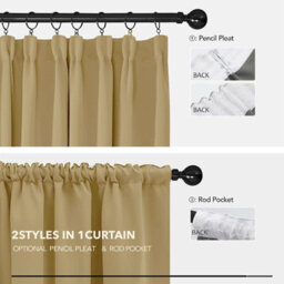 Ameha Plain Blackout Curtain Thick Thermal Insulated Pencil Pleat Cream Kitchen Curtains 46'' X 54'' Pair With 2X Tie Backs - thumbnail 4