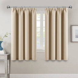 Ameha Plain Blackout Curtain Thick Thermal Insulated Pencil Pleat Cream Kitchen Curtains 46'' X 54'' Pair With 2X Tie Backs - thumbnail 6