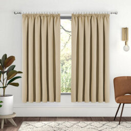 Ameha Plain Blackout Curtain Thick Thermal Insulated Pencil Pleat Cream Kitchen Curtains 46'' X 54'' Pair With 2X Tie Backs - thumbnail 1