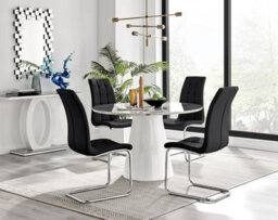 Furniturebox Uk Palma White Marble Effect Round Dining Table & 4 Black Murano Chairs - thumbnail 1