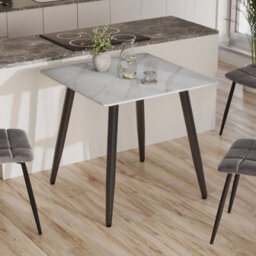 Urbn-Living Urbnliving 5Pcs White Matt Modern Ceramic Top Dining Table & Blue Velvet Chairs With Metal Legs - thumbnail 8