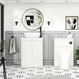 Royal Bathrooms Royal Bathroom Elmore 600mm Classic White Freestanding Bathroom Vanity Unit 2 Door Plain White Worktop With Elva Basin - thumbnail 5