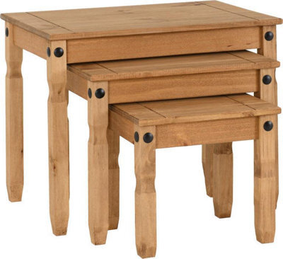 Seconique Corona 3 Table Nest In Distressed Waxed Pine Finish - image 1