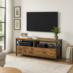 Modcraft Industrial Tv Stand For 55-Inch Tv - Cabinet With 2 Drawers & Open Storage Shelves - thumbnail 1