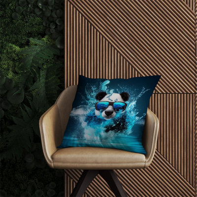 Warren Reed Designer Panda Splashart Water Outdoor Cushion 60Cm X 60Cm