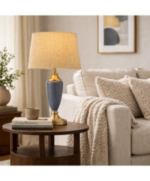 Lighting Supermarket Bailey Large Juniper Blue Table Lamp With Beige Linen Shade - thumbnail 6