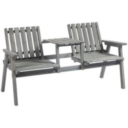 Wyld Haus Sasumi Grey 2-Seater Wooden Slatted Loveseat With Integrated Centre Table And Parasol Hole - thumbnail 2
