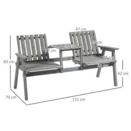 Wyld Haus Sasumi Grey 2-Seater Wooden Slatted Loveseat With Integrated Centre Table And Parasol Hole - thumbnail 4