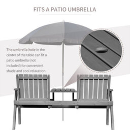 Wyld Haus Sasumi Grey 2-Seater Wooden Slatted Loveseat With Integrated Centre Table And Parasol Hole - thumbnail 6