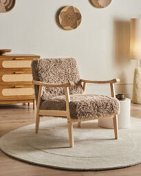 Beliani Armchair Leknes Faux Fur Taupe - thumbnail 2