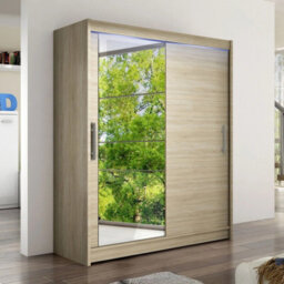 Westa Vi 150 Cm Mirrored Sliding Sonoma Wardrobe Spacious Modern Storage With Shelves Hanging Space And Rgb Led Colorful - thumbnail 3