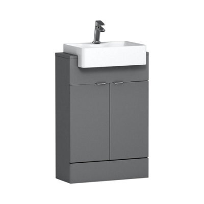 Royal Bathrooms Elena 600mm Bathroom Floor Standing Vanity Unit Indigo Grey Gloss 2-Door With Semi Recessed Basin Sink - image 1
