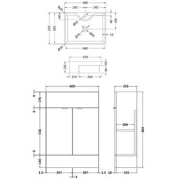 Royal Bathrooms Elena 600mm Bathroom Floor Standing Vanity Unit Indigo Grey Gloss 2-Door With Semi Recessed Basin Sink - thumbnail 6