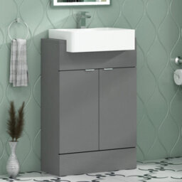 Royal Bathrooms Elena 600mm Bathroom Floor Standing Vanity Unit Indigo Grey Gloss 2-Door With Semi Recessed Basin Sink - thumbnail 3