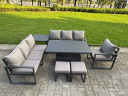 Fimous Aluminium Garden Furniture Sets,9 Seater With Rising Table Side Table 2 Small Footstool For Yard,poolside, Patio, Dark Grey - thumbnail 2