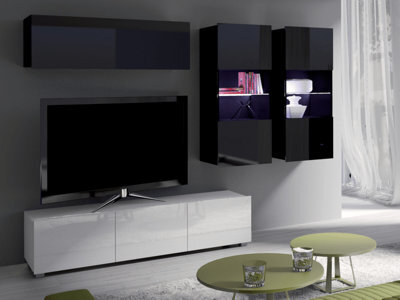"Arte Calabrini 6 Entertainment Unit: Sophisticated Black And White - W3000mm X H1050mm X D430mm For Tvs Up To 60""" - image 1