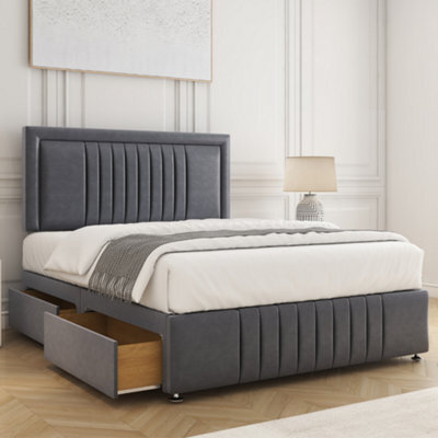 Bsspoke Lily Divan Bed Set Steel Plush Velvet 24Inch Headboard & Footboard & 2 Drawers Same Side & Mattress In All Sizes - image 1