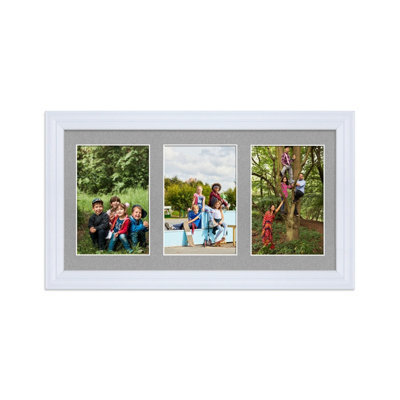 AK Frames 40X20Cm White Classic Multi Photo Frame With Silver Mount - Holds 3 Apertures (3X) 6X4 Photos - image 1