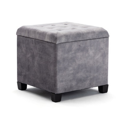 Hnnhome 45Cm Cube Cloud Velvet Padded Seat Ottoman Storage Stool Box, Footstool Pouffes Chair With Lids (Light Grey, Cloud Velvet) - image 1