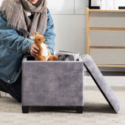 Hnnhome 45Cm Cube Cloud Velvet Padded Seat Ottoman Storage Stool Box, Footstool Pouffes Chair With Lids (Light Grey, Cloud Velvet) - thumbnail 5