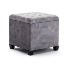 Hnnhome 45Cm Cube Cloud Velvet Padded Seat Ottoman Storage Stool Box, Footstool Pouffes Chair With Lids (Light Grey, Cloud Velvet) - thumbnail 1