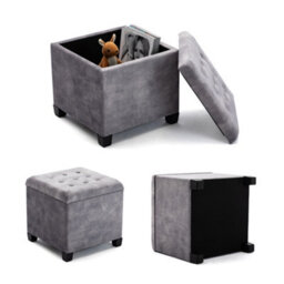 Hnnhome 45Cm Cube Cloud Velvet Padded Seat Ottoman Storage Stool Box, Footstool Pouffes Chair With Lids (Light Grey, Cloud Velvet) - thumbnail 4