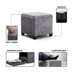 Hnnhome 45Cm Cube Cloud Velvet Padded Seat Ottoman Storage Stool Box, Footstool Pouffes Chair With Lids (Light Grey, Cloud Velvet) - thumbnail 2