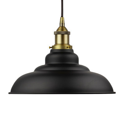 Matt Black St Edmund's Painted Dome Pendant Light With Matt Antique Brass Lamp Holder And Black Round Cable - Se Home - image 1