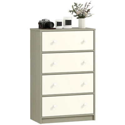 Chest Of Drawers 4 Drawer Dresser W/ 4 Fabric Drawers For Bedroom White And Grey - image 1