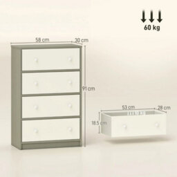 Chest Of Drawers 4 Drawer Dresser W/ 4 Fabric Drawers For Bedroom White And Grey - thumbnail 2